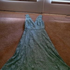 Sage green floral lace formal dress